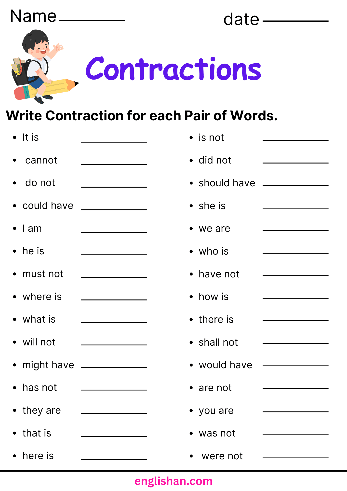 Contractions Worksheets And Exercises With Answers contractions-worksheets-and-exercises-with-answers