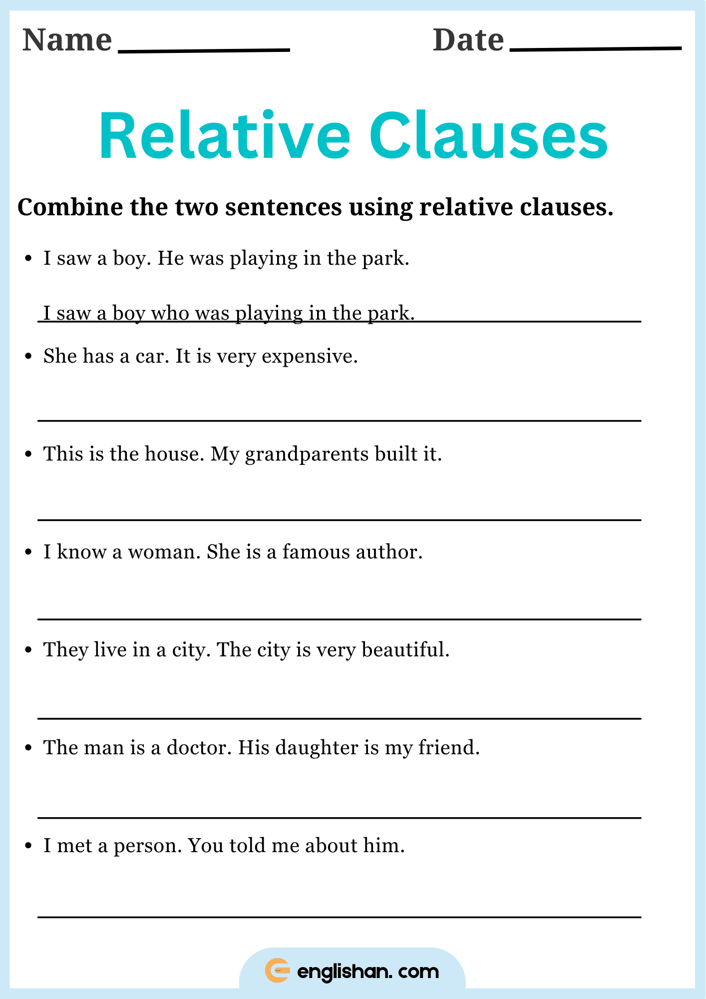 combine the two sentences using relative clauses worksheet