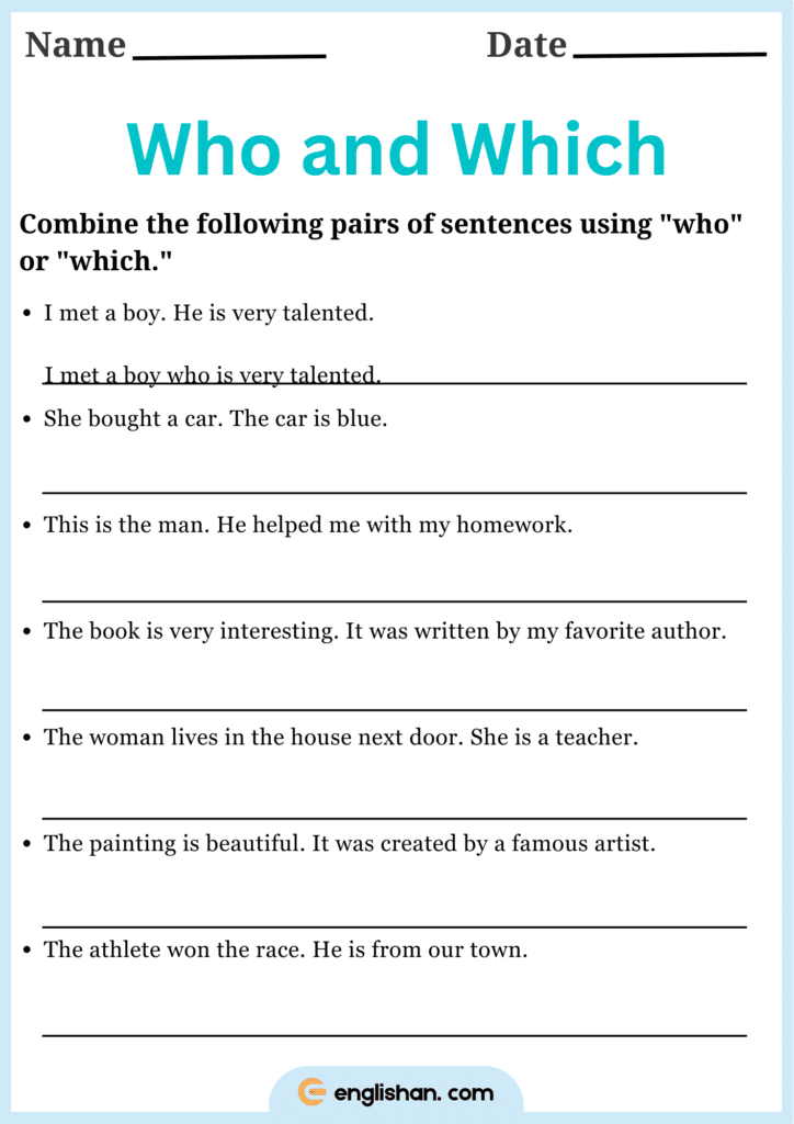 combine pairs of sentences using who or which worksheet